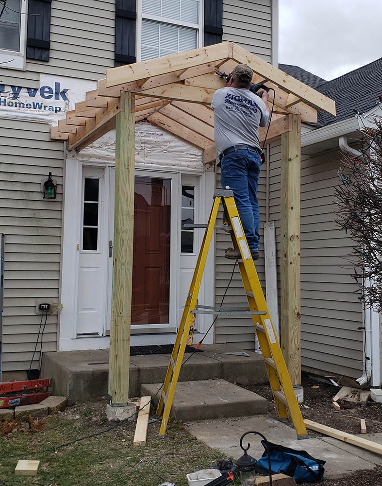Front door roof and overhang construction